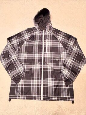 DC Shoes Men’s Black and White Windbreaker Jacket Raincoat Size XL